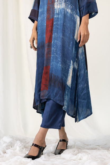 Navy Crimson Streak Modal Silk Kurta Set