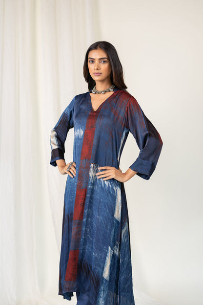 Navy Crimson Streak Modal Silk Kurta Set
