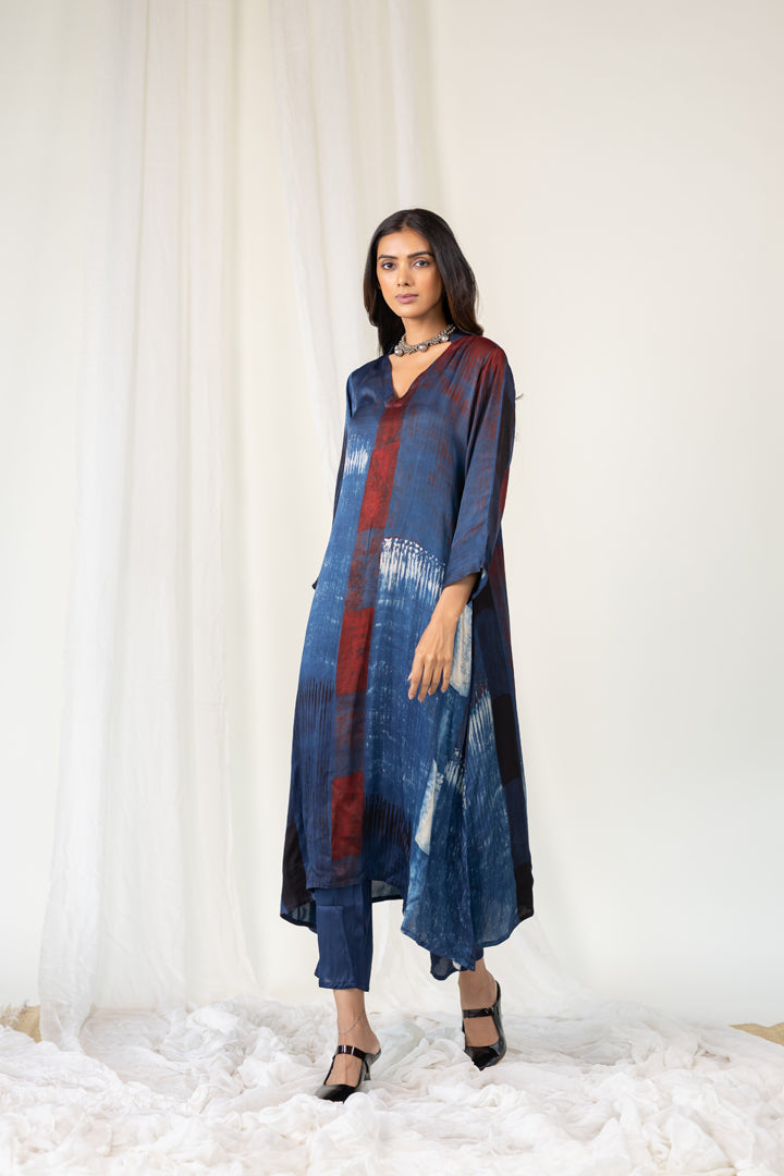 Navy Crimson Streak Modal Silk Kurta