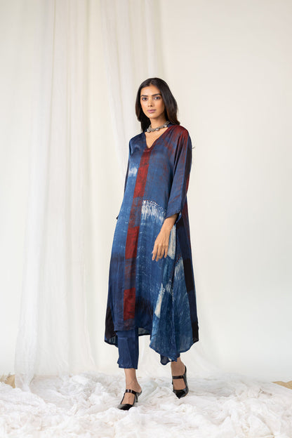 Navy Crimson Streak Modal Silk Kurta Set