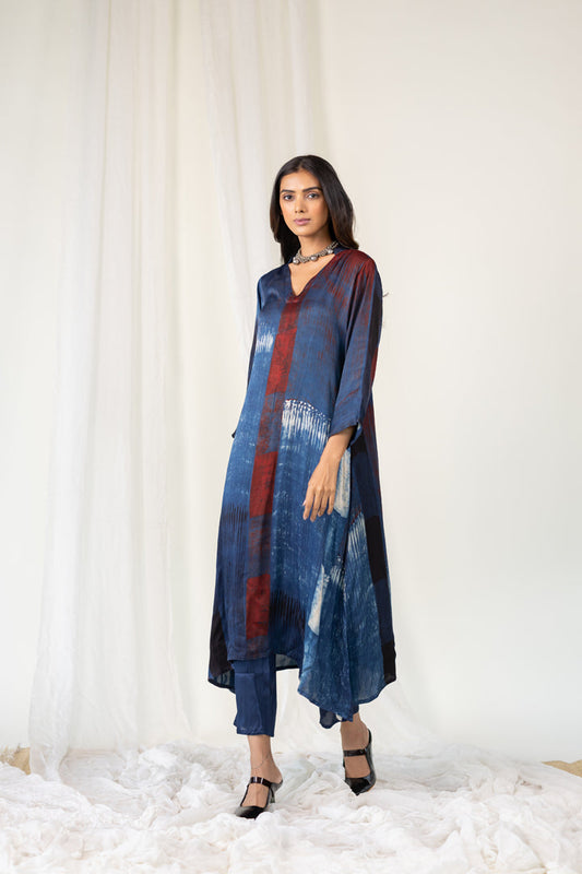 Navy Crimson Streak Modal Silk Kurta Set