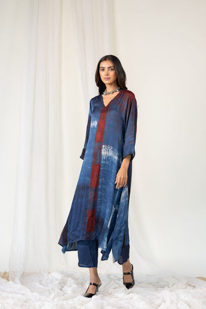 Navy Crimson Streak Modal Silk Kurta