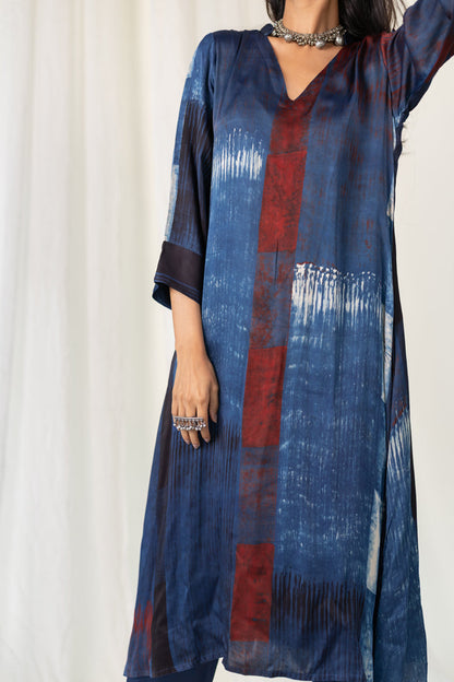 Navy Crimson Streak Modal Silk Kurta