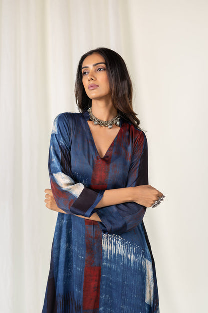 Navy Crimson Streak Modal Silk Kurta