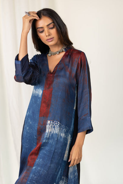 Navy Crimson Streak Modal Silk Kurta Set