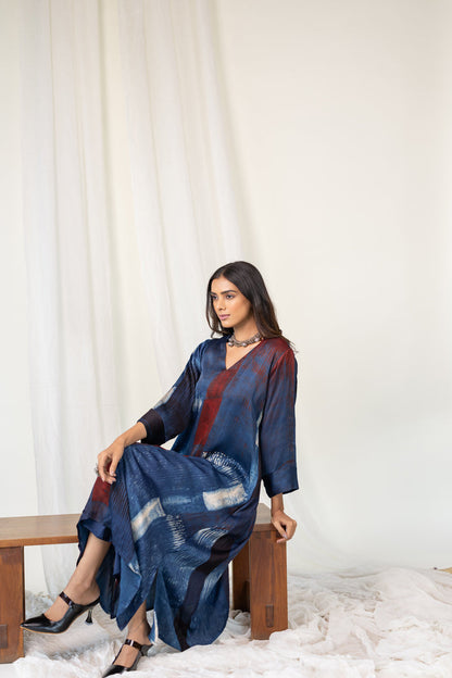 Navy Crimson Streak Modal Silk Kurta