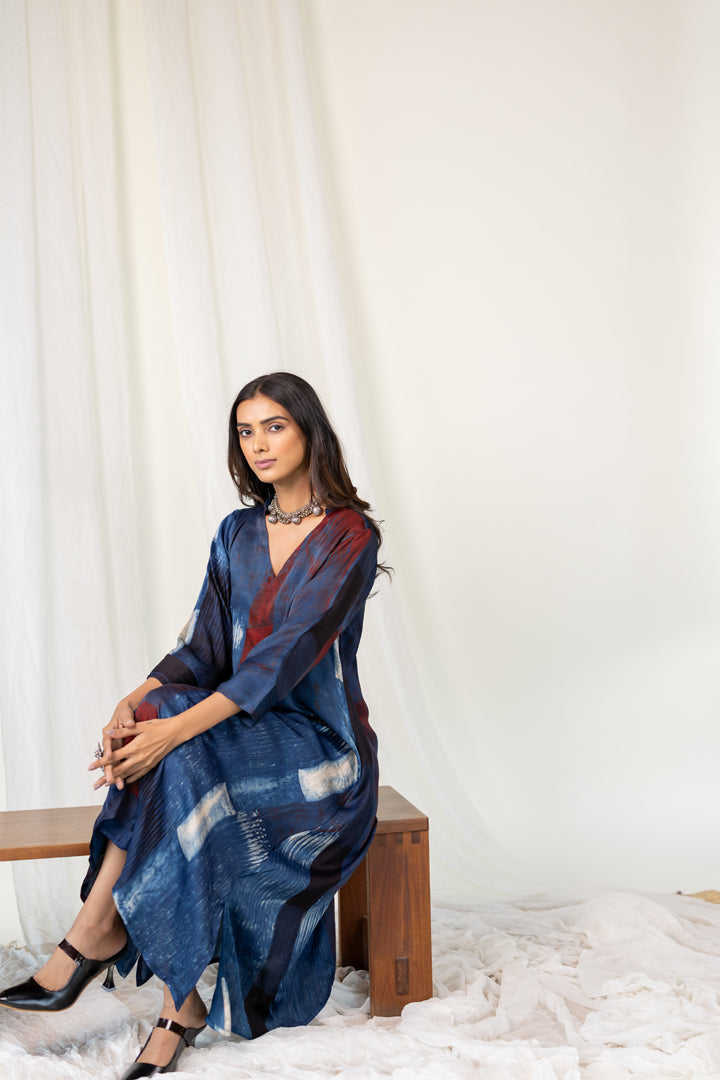 Navy Crimson Streak Modal Silk Kurta Set