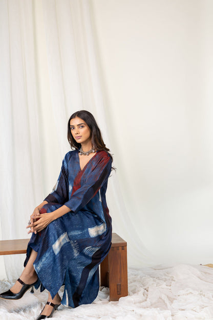 Navy Crimson Streak Modal Silk Kurta Set