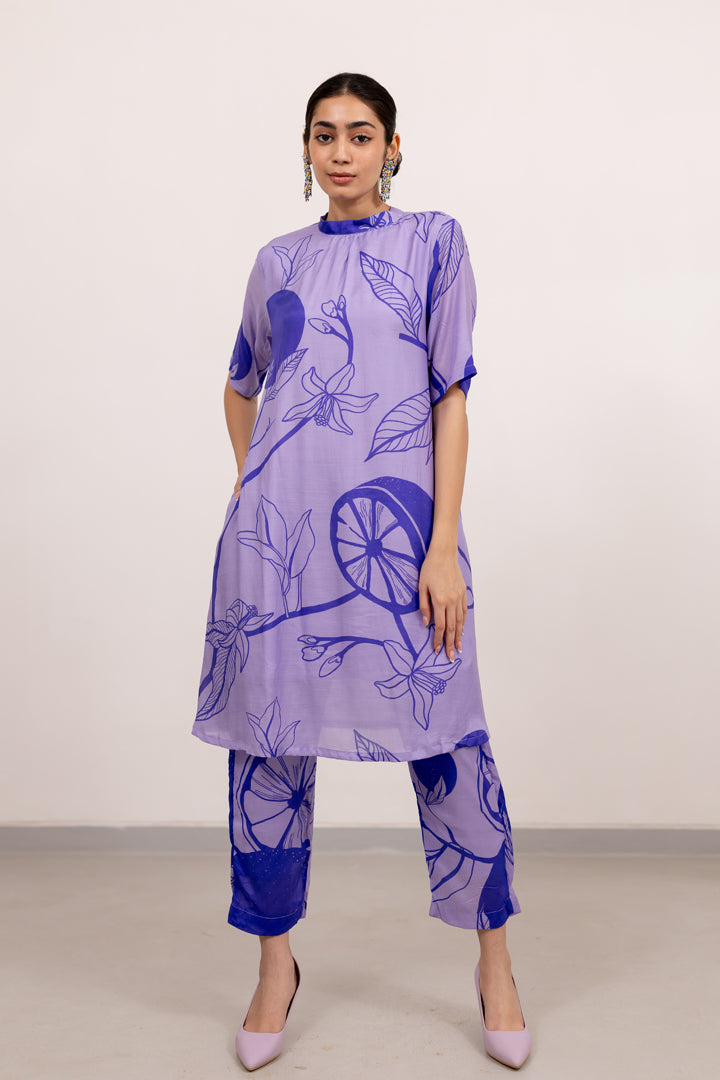 Purple lily Printed Dress Set