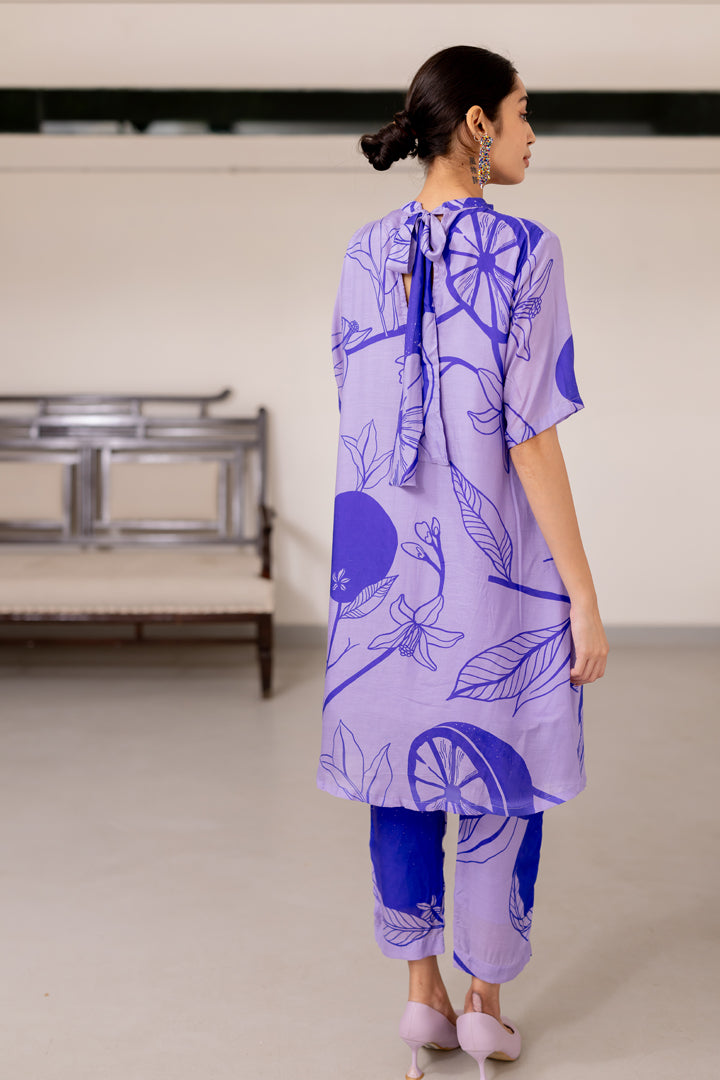 Purple lily Printed Dress Set