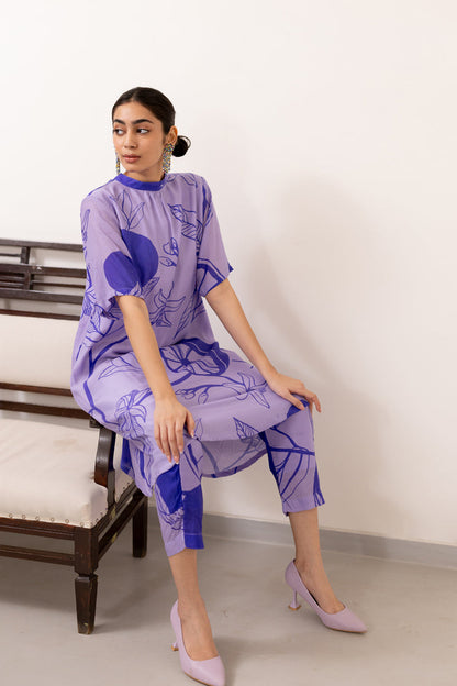Purple lily Printed Dress Set