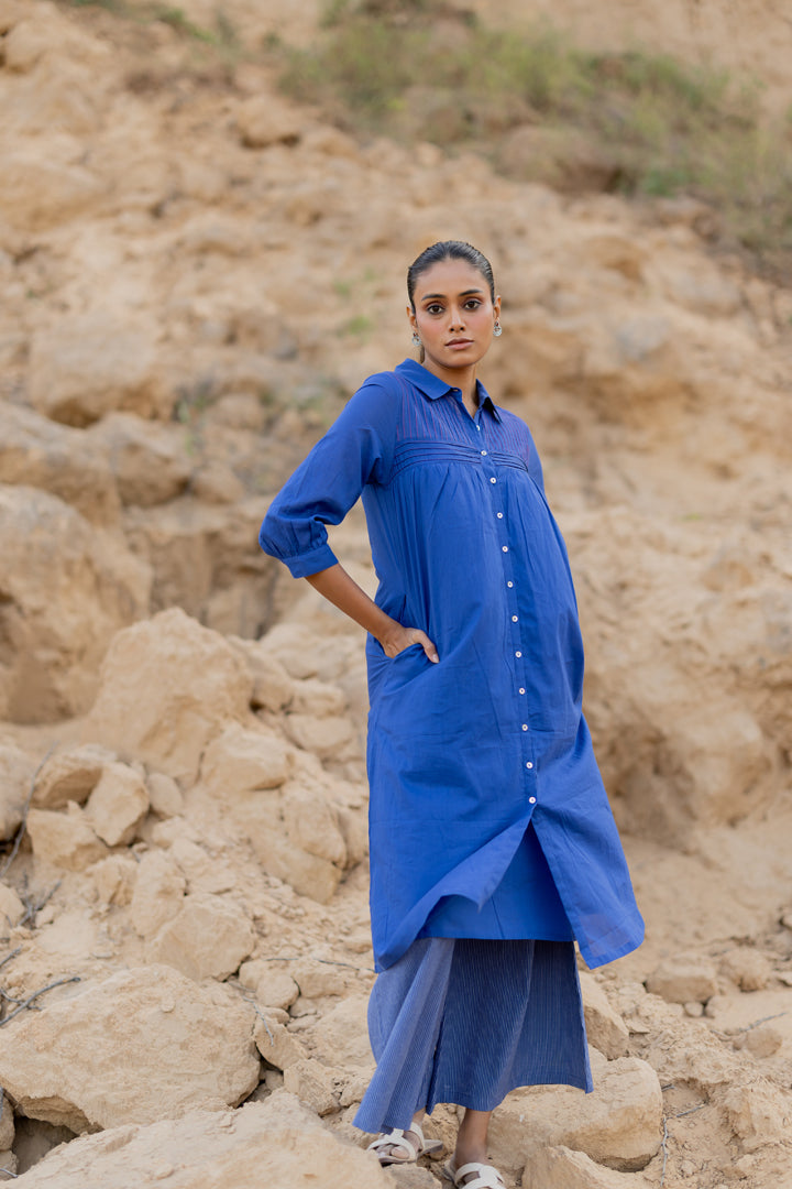 Lapis Blue Mulmul Kurta
