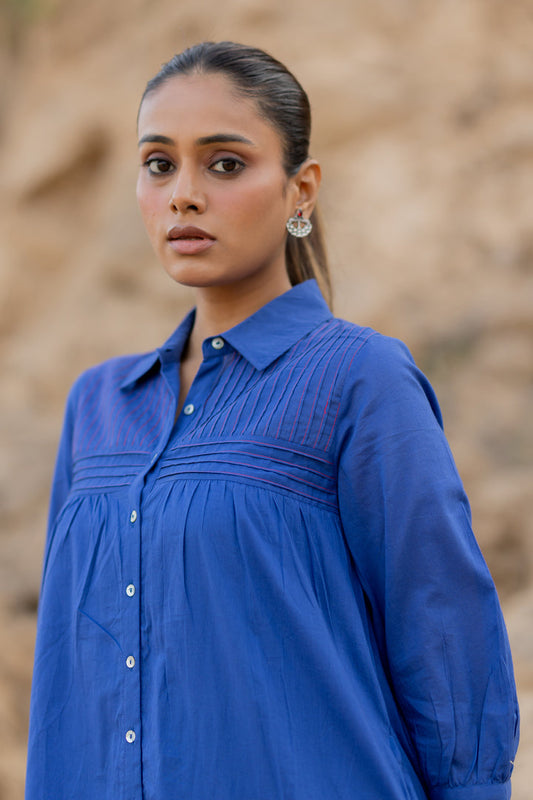 Lapis Blue Mulmul Kurta