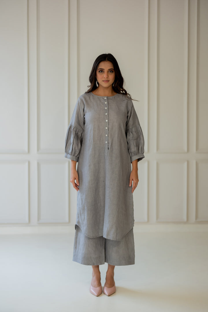 Grey Iris Linen Kurta Set with Dupatta