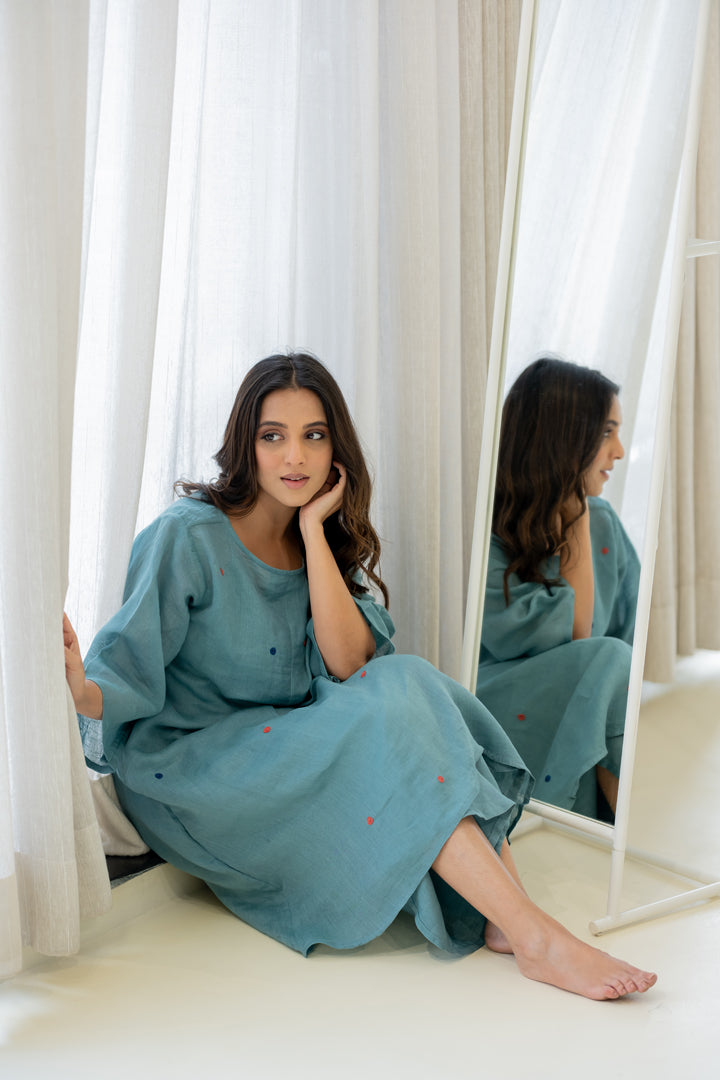 Coastal Lagoon Linen Kurta Set with Dupatta