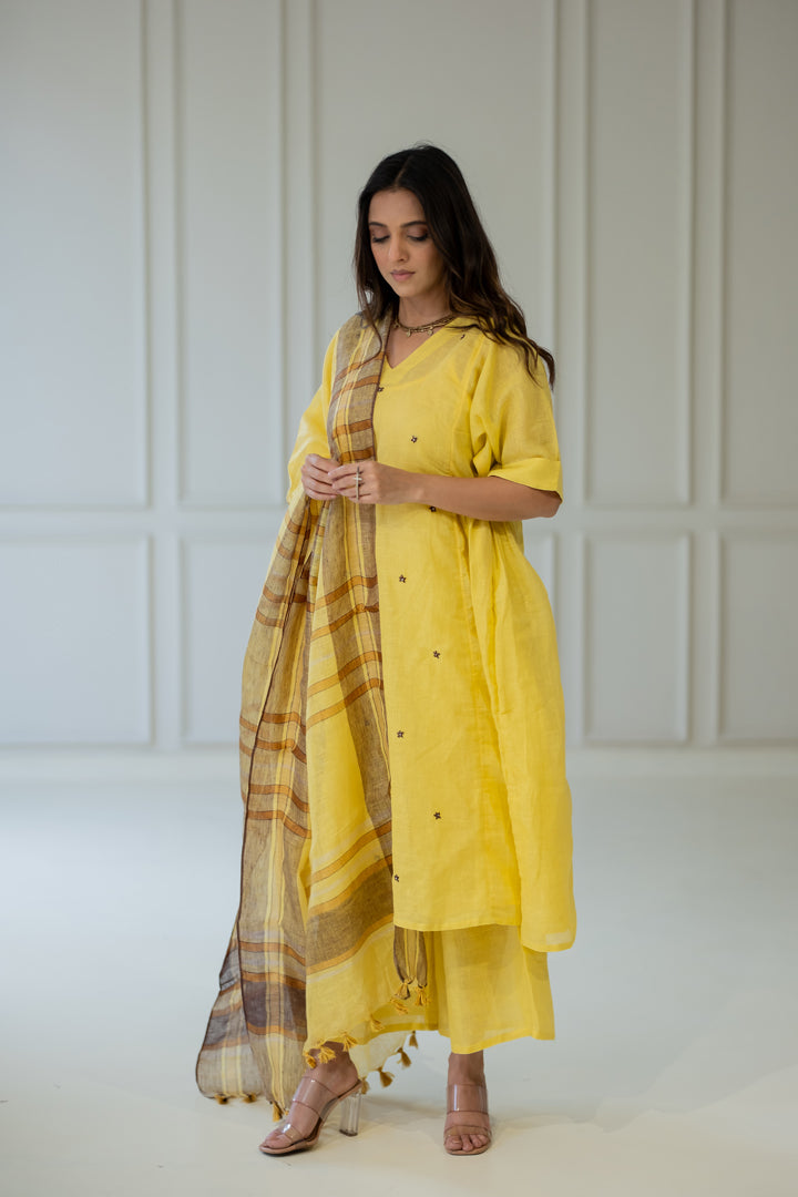 Marigold Linen Kurta Set with Dupatta