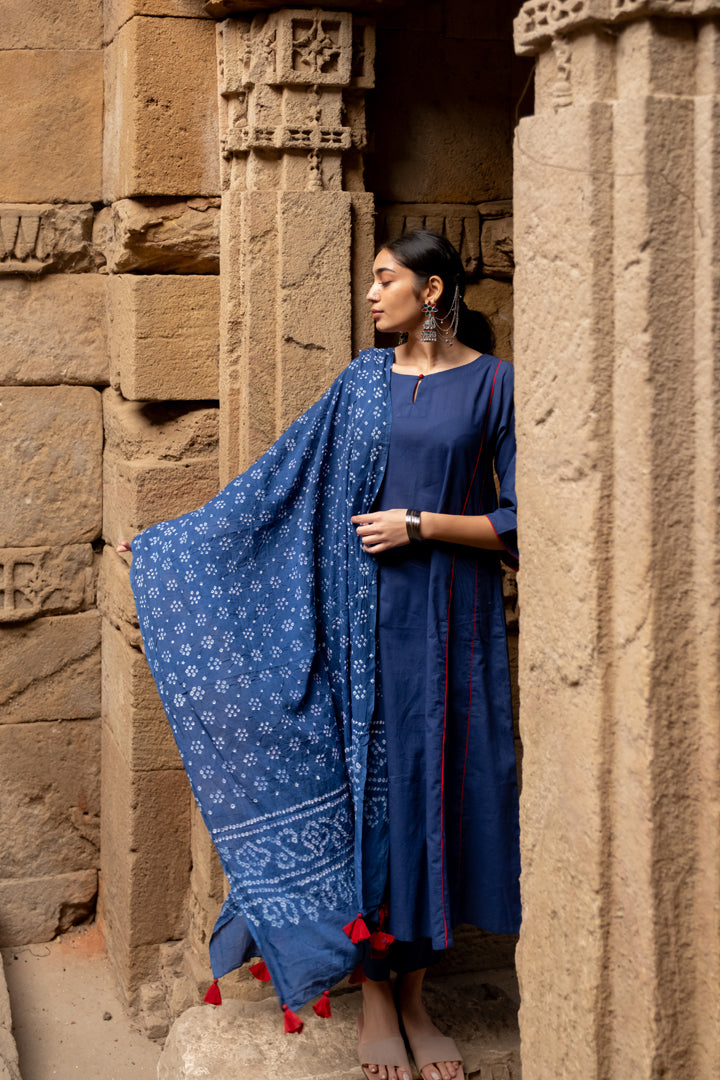 Midnight blue kurta set with dupatta