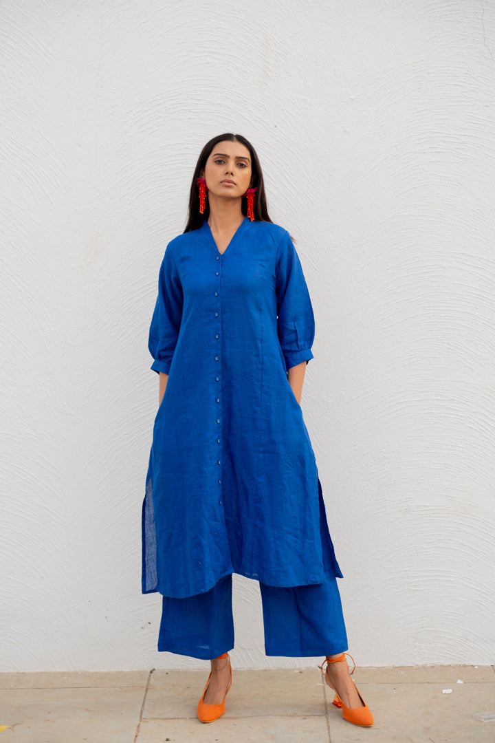 Sapphire Linen buttondown Kurta