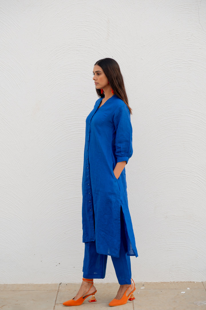 Sapphire Linen buttondown Kurta