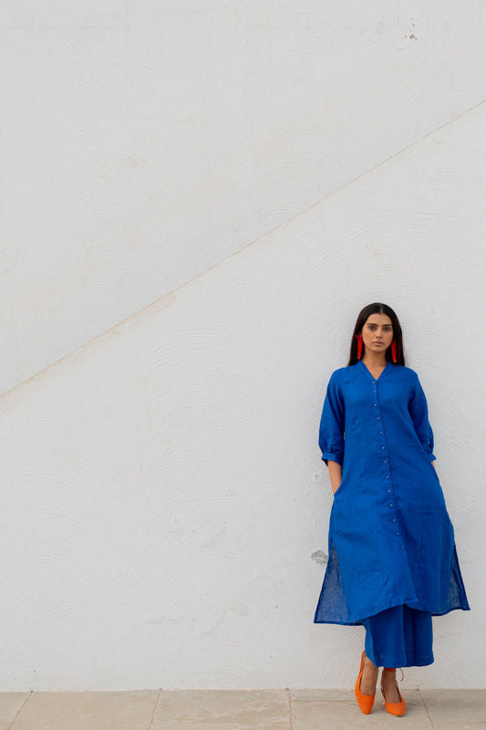 Sapphire Linen buttondown Kurta