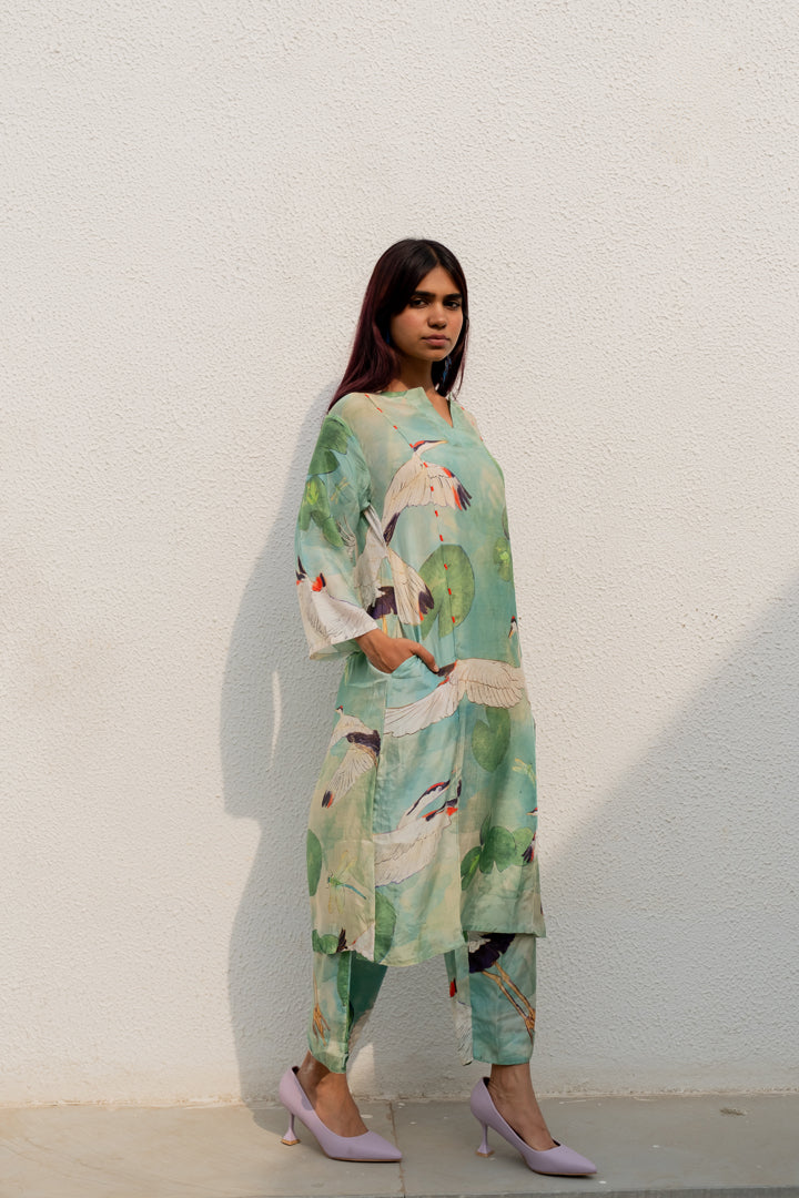 Oriental Cranes and Frogs Kurta