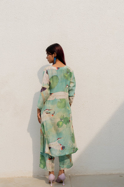 Oriental Cranes and Frogs Kurta