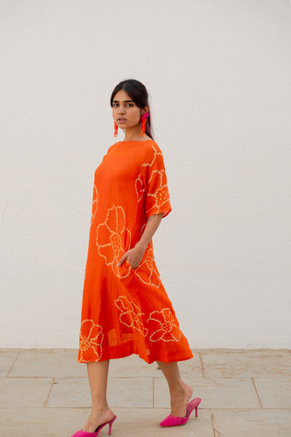 Burnt Orange Bandhani Dress