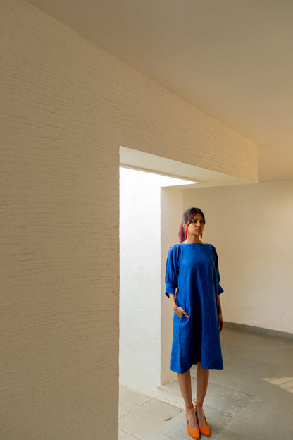 Sapphire Blue Linen Dress