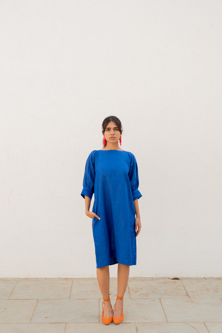 Sapphire Blue Linen Dress