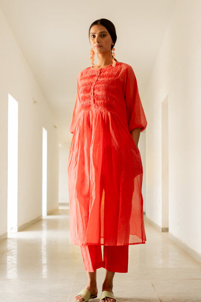 Coral Pleated Kurta