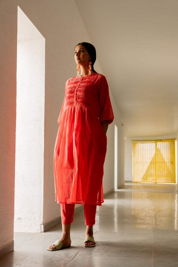 Coral Pleated Kurta