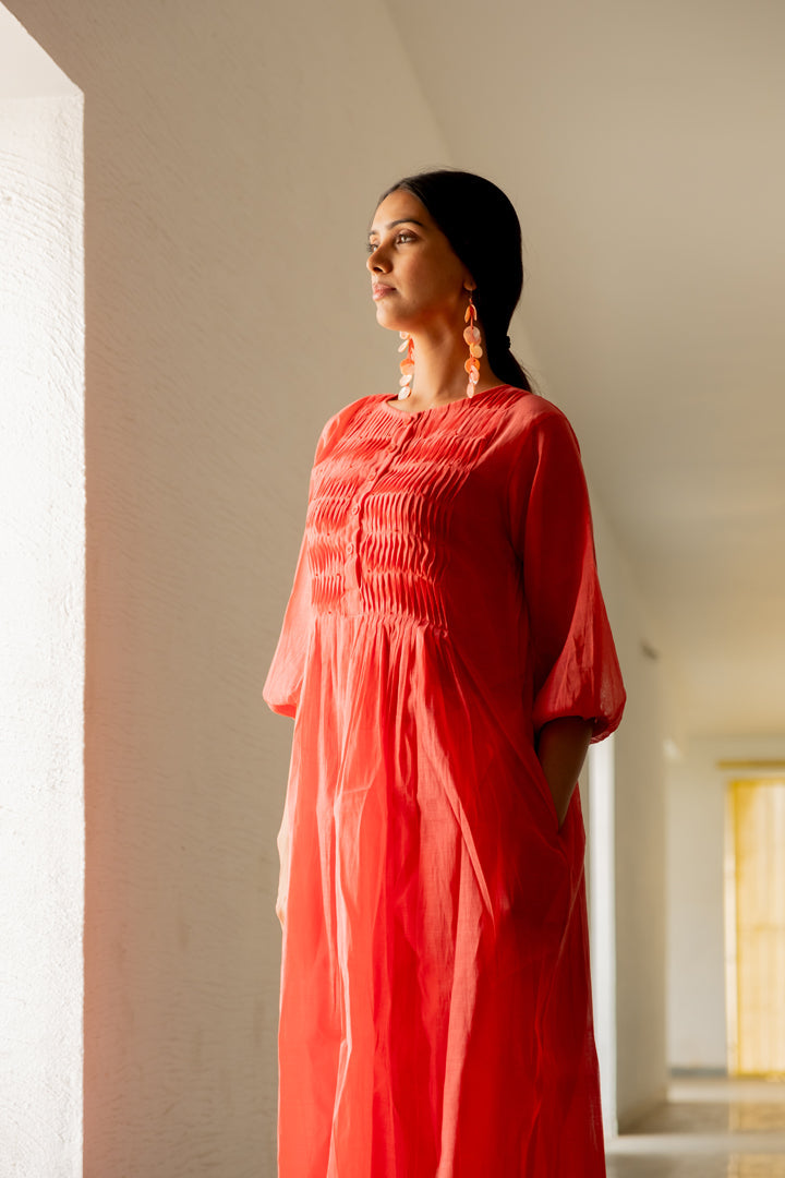 Coral Pleated Kurta