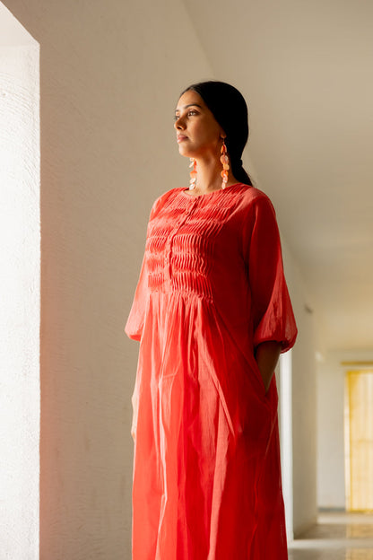 Coral Pleated Kurta