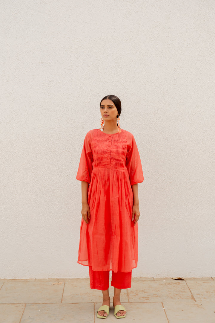 Coral Pleated Kurta