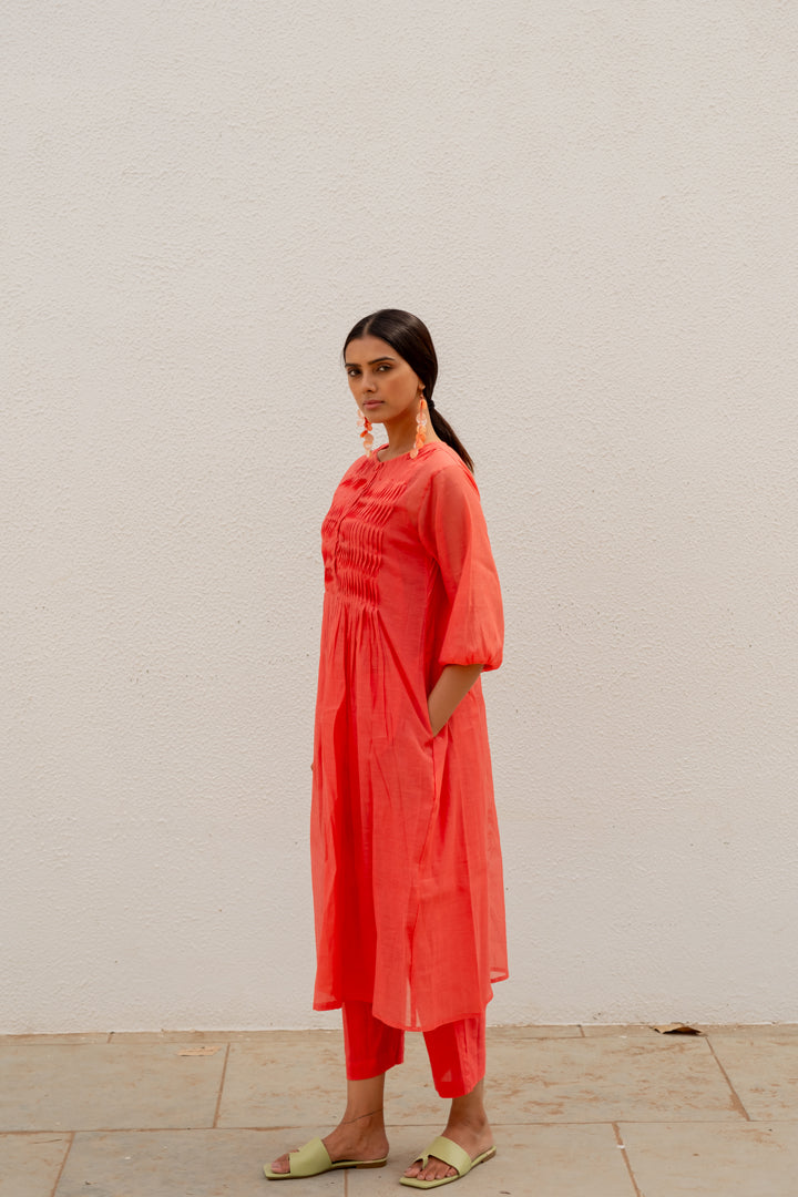 Coral Pleated Kurta