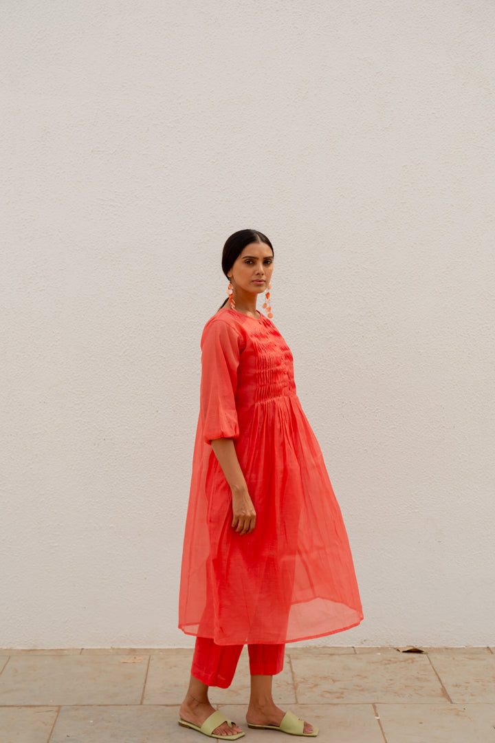 Coral Pleated Kurta