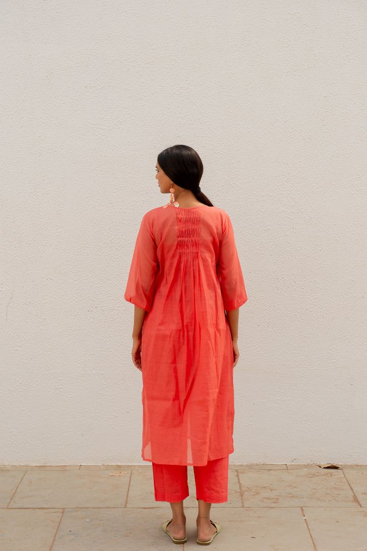 Coral Pleated Kurta