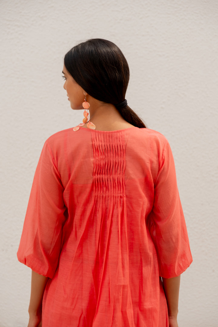 Coral Pleated Kurta
