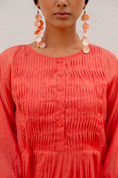 Coral Pleated Kurta