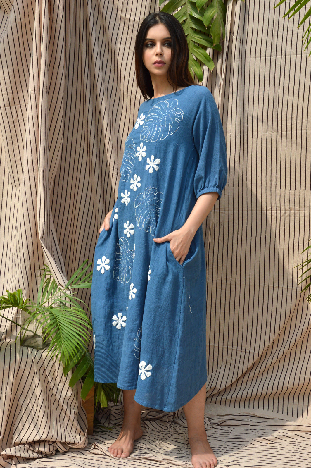 Blue Tropical Applique dress