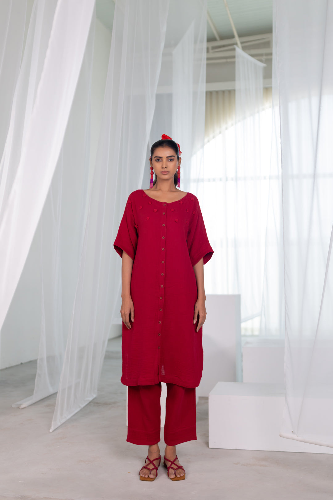 Deep Crimson Monofloral Kurta