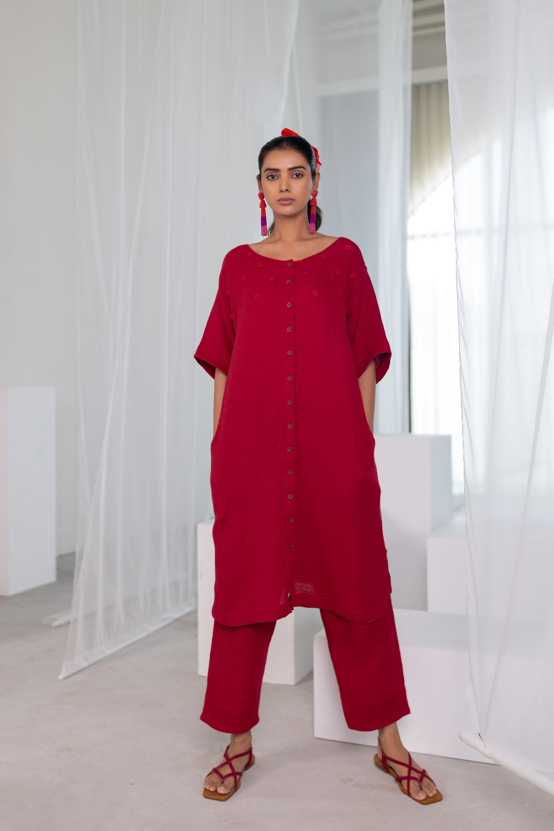 Deep Crimson Monofloral Kurta