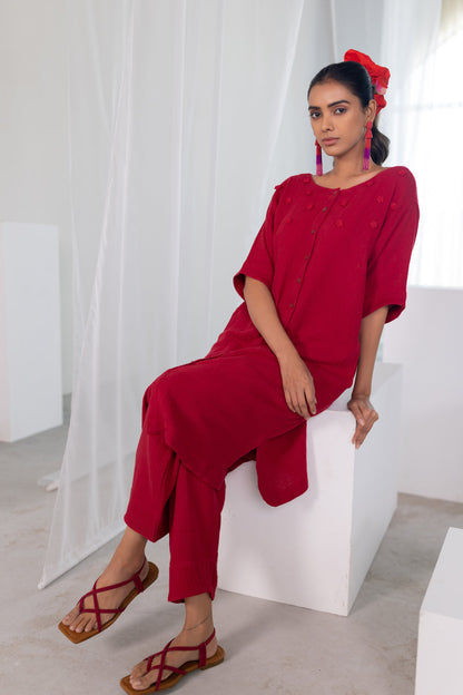 Deep Crimson Monofloral Kurta