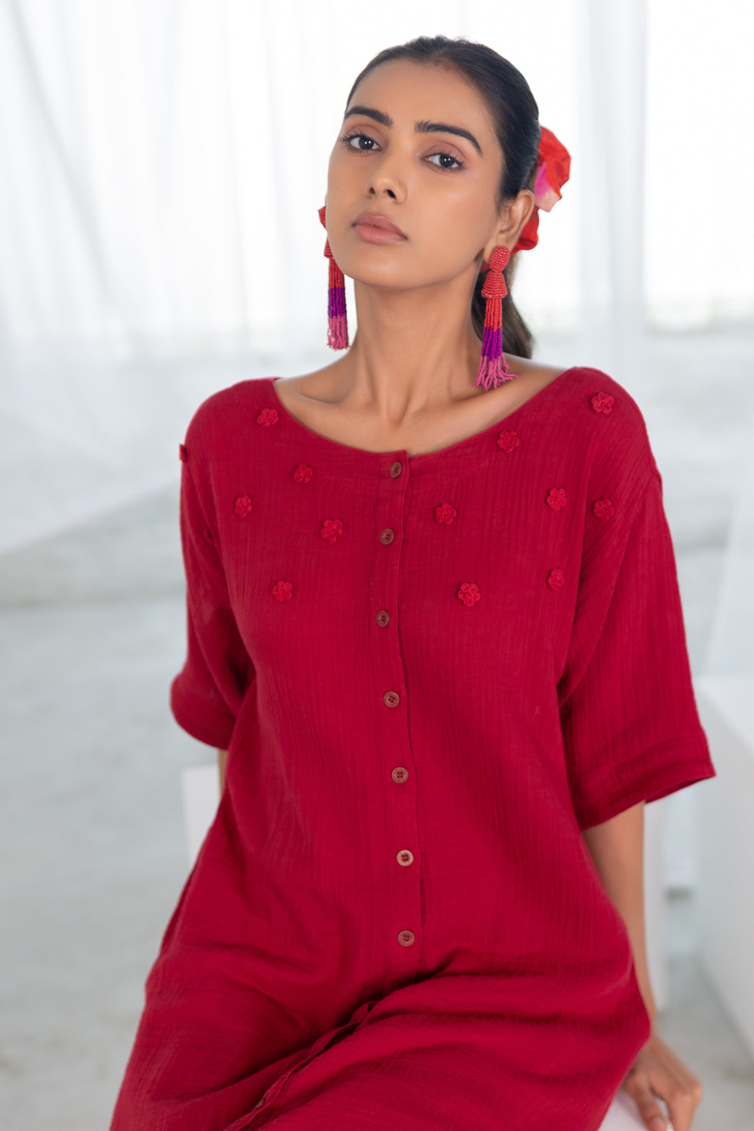 Deep Crimson Monofloral Co-Ord Set