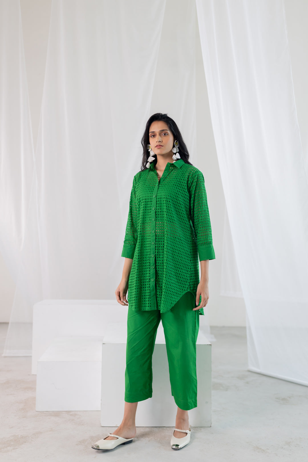 Emerald Lattice Shirt Co-Ord Set