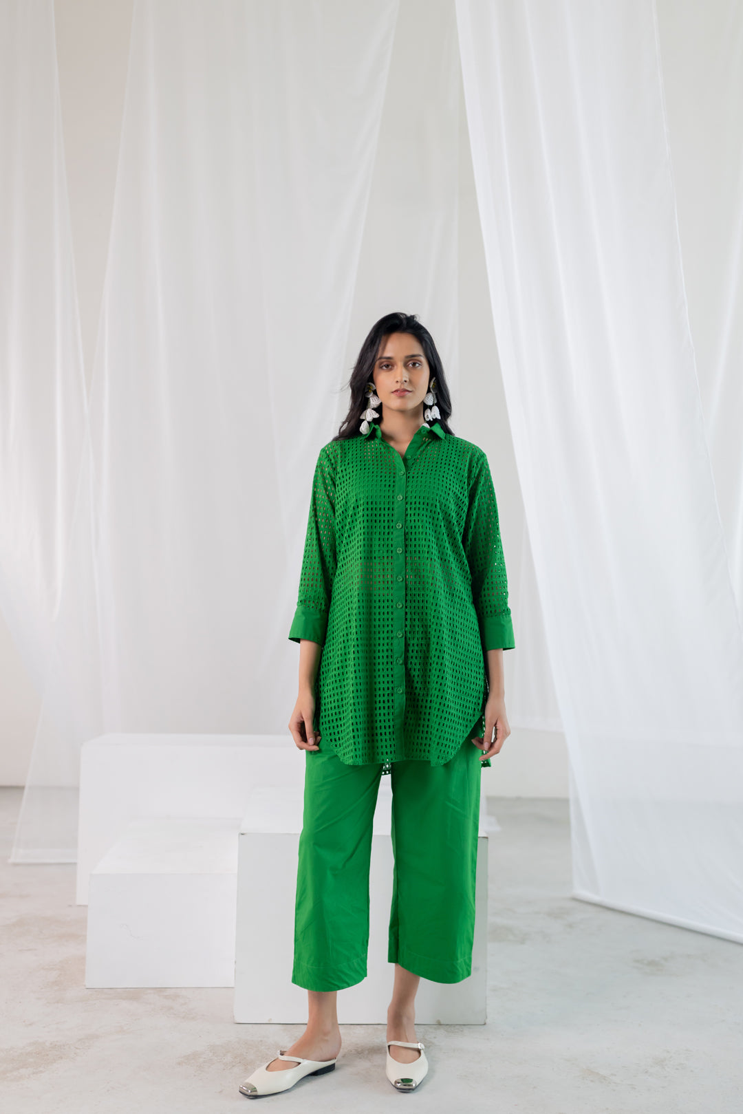 Emerald Lattice Shirt Co-Ord Set