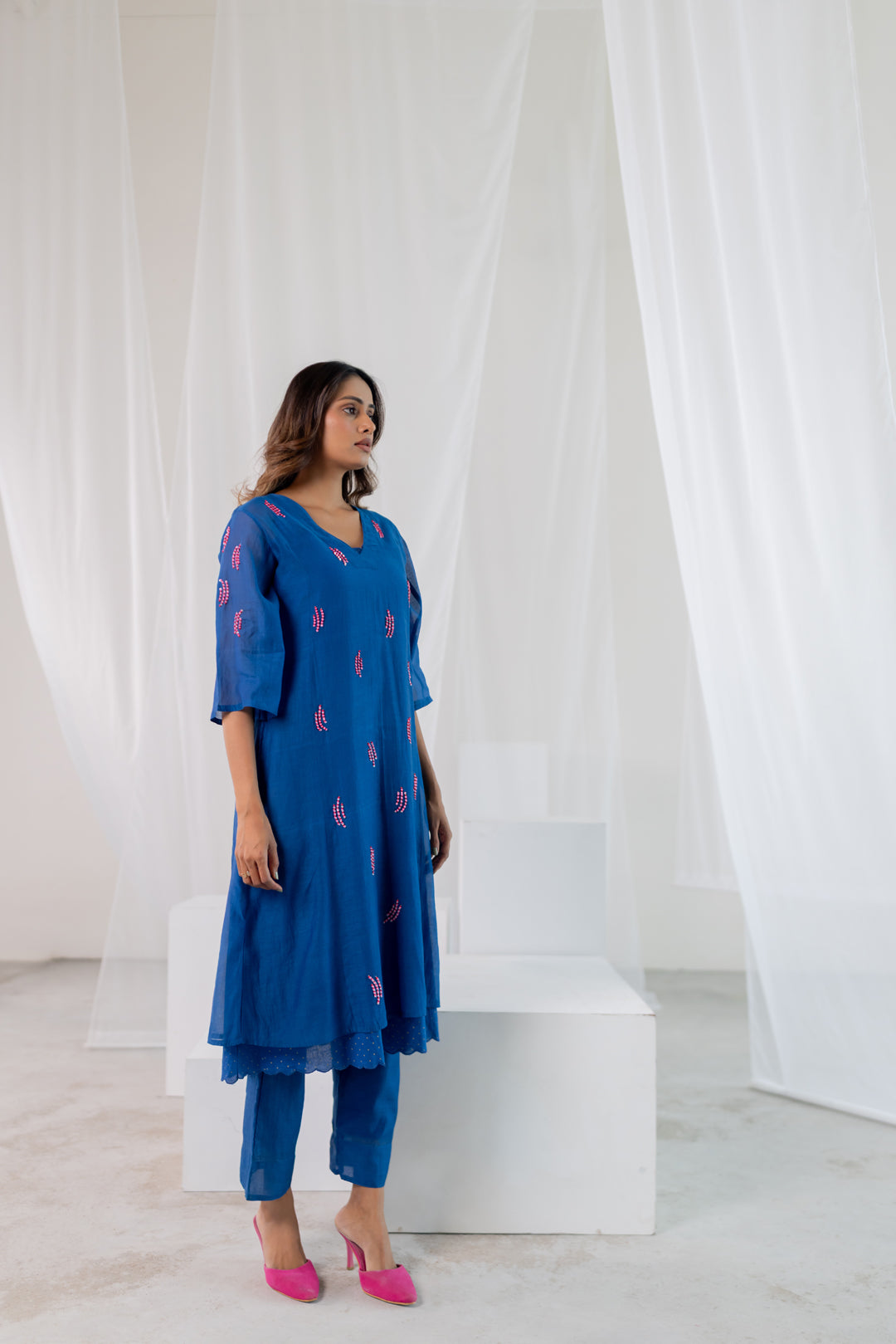 Cobalt Pink Seashore Kurta Set -Set of 2