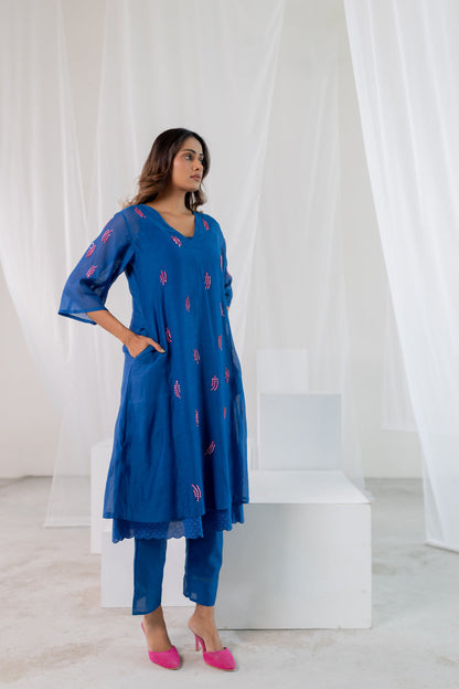 Cobalt Pink Seashore Kurta Set with Stole