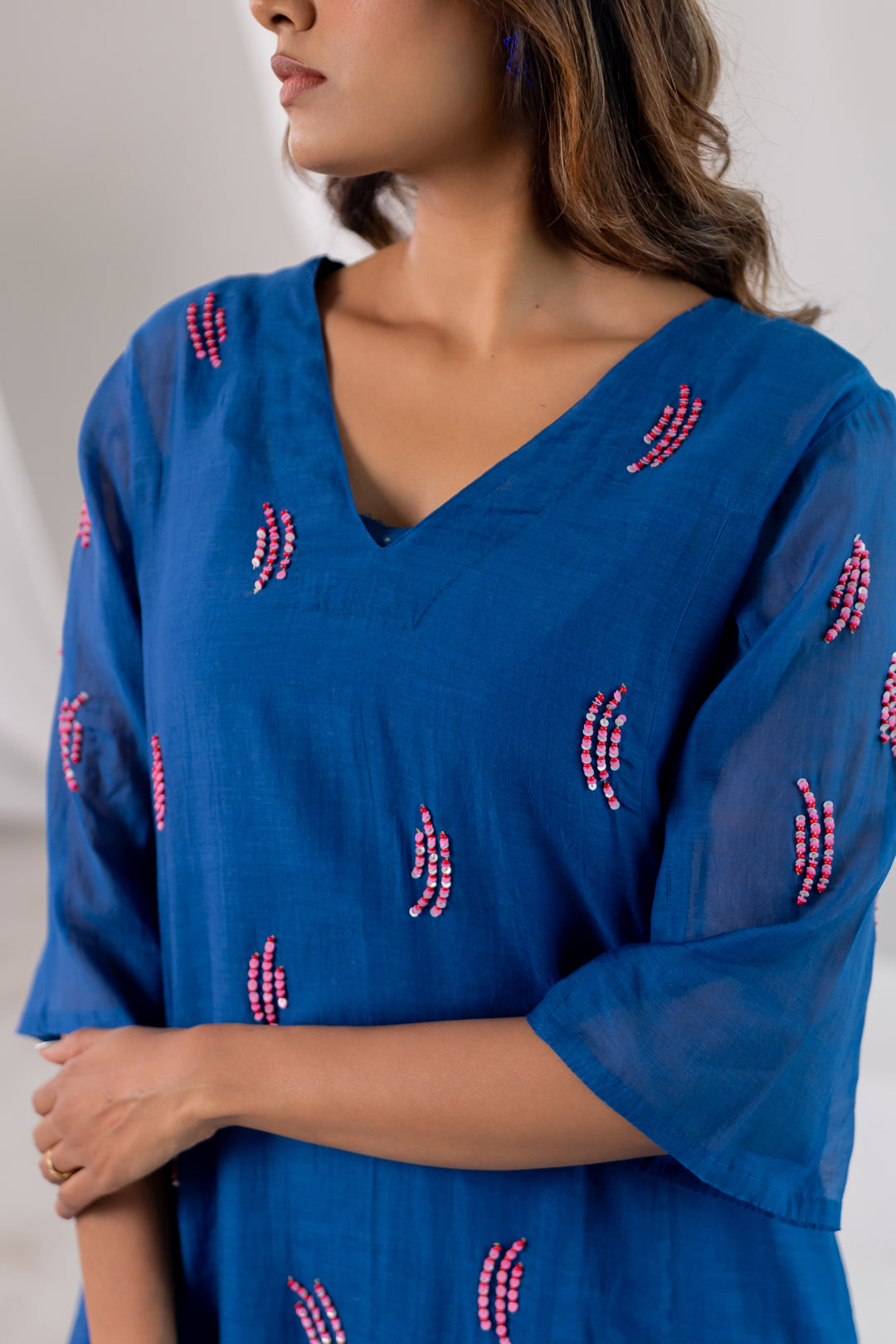 Cobalt Pink Seashore Kurta Set with Stole