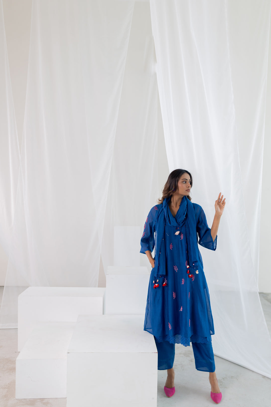 Cobalt Pink Seashore Kurta Set -Set of 2